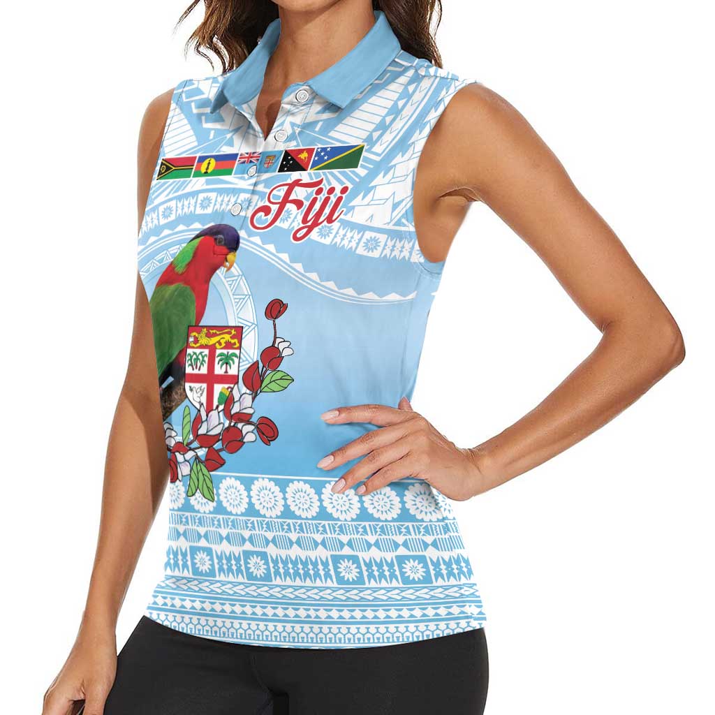 Melanesian Fiji Kula Bird Women Sleeveless Polo Shirt with Tagimoucia Masi Tapa Pattern LT9 - Polynesian Pride