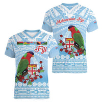 Melanesian Fiji Kula Bird Women V-Neck T-Shirt with Tagimoucia Masi Tapa Pattern LT9 - Polynesian Pride