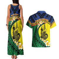 Melanesian New Caledonia Couples Matching Tank Maxi Dress and Hawaiian Shirt Plumeria Kagu Bird and Nautilus Shell LT9 - Polynesian Pride