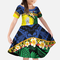 Melanesian New Caledonia Family Matching Mermaid Dress and Hawaiian Shirt Plumeria Kagu Bird and Nautilus Shell LT9 Daughter's Dress Blue - Polynesian Pride
