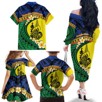Melanesian New Caledonia Family Matching Off The Shoulder Long Sleeve Dress and Hawaiian Shirt Plumeria Kagu Bird and Nautilus Shell LT9 - Polynesian Pride