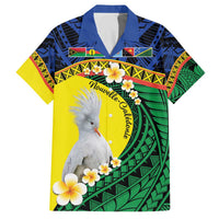 Melanesian New Caledonia Family Matching Off The Shoulder Long Sleeve Dress and Hawaiian Shirt Plumeria Kagu Bird and Nautilus Shell LT9 Dad's Shirt - Short Sleeve Blue - Polynesian Pride