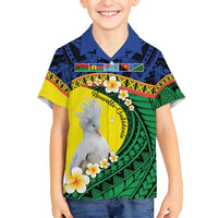 Melanesian New Caledonia Family Matching Off Shoulder Maxi Dress and Hawaiian Shirt Plumeria Kagu Bird and Nautilus Shell LT9 Son's Shirt Blue - Polynesian Pride