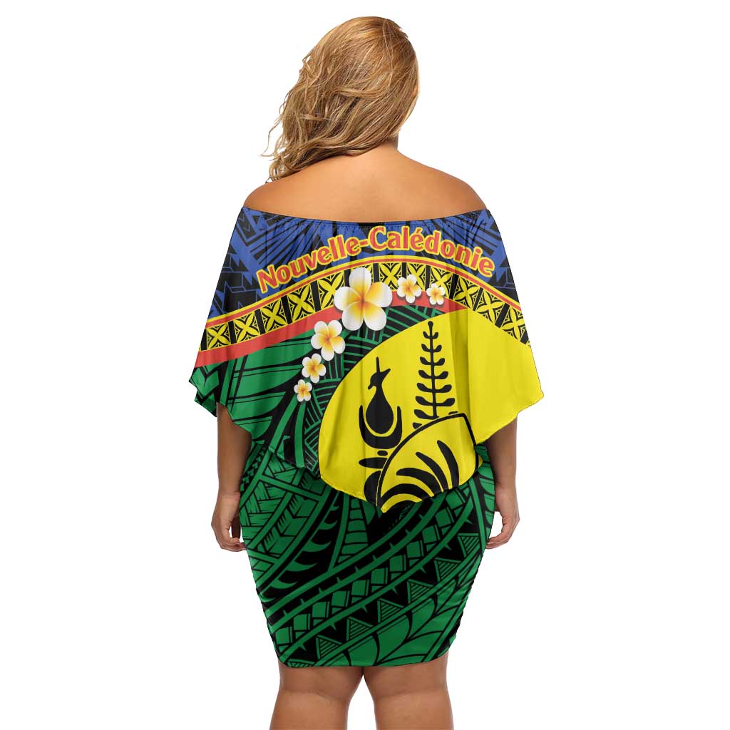 Melanesian New Caledonia Family Matching Off Shoulder Short Dress and Hawaiian Shirt Plumeria Kagu Bird and Nautilus Shell LT9 - Polynesian Pride