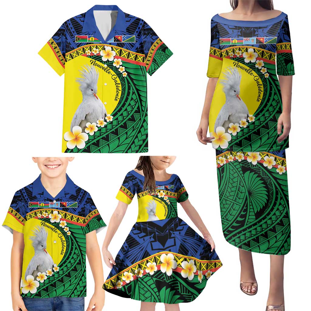 Melanesian New Caledonia Family Matching Puletasi and Hawaiian Shirt Plumeria Kagu Bird and Nautilus Shell LT9 - Polynesian Pride