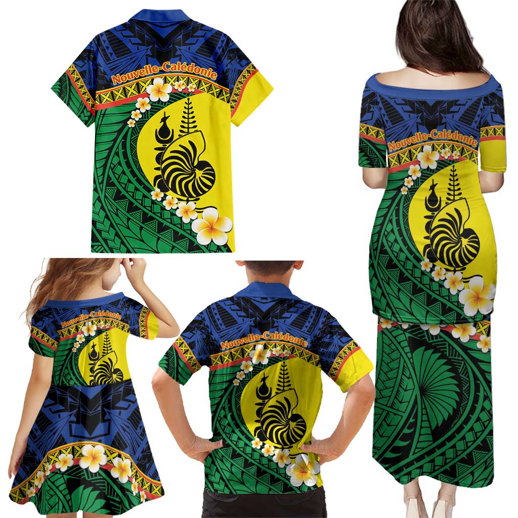 Melanesian New Caledonia Family Matching Puletasi and Hawaiian Shirt Plumeria Kagu Bird and Nautilus Shell LT9 - Polynesian Pride