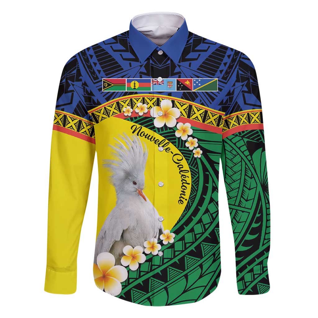 Melanesian New Caledonia Family Matching Short Sleeve Bodycon Dress and Hawaiian Shirt Plumeria Kagu Bird and Nautilus Shell LT9 Dad's Shirt - Long Sleeve Blue - Polynesian Pride