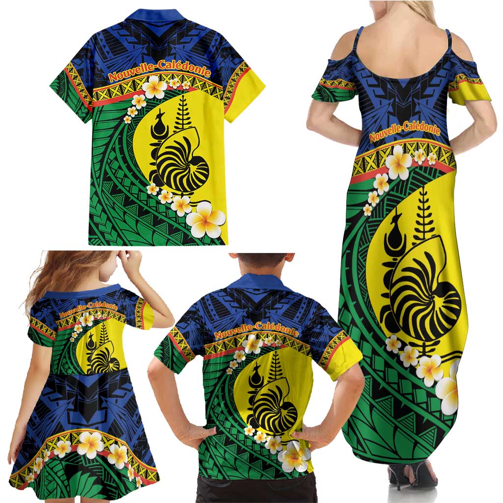 Melanesian New Caledonia Family Matching Summer Maxi Dress and Hawaiian Shirt Plumeria Kagu Bird and Nautilus Shell LT9 - Polynesian Pride