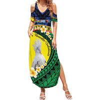 Melanesian New Caledonia Family Matching Summer Maxi Dress and Hawaiian Shirt Plumeria Kagu Bird and Nautilus Shell LT9 Mom's Dress Blue - Polynesian Pride