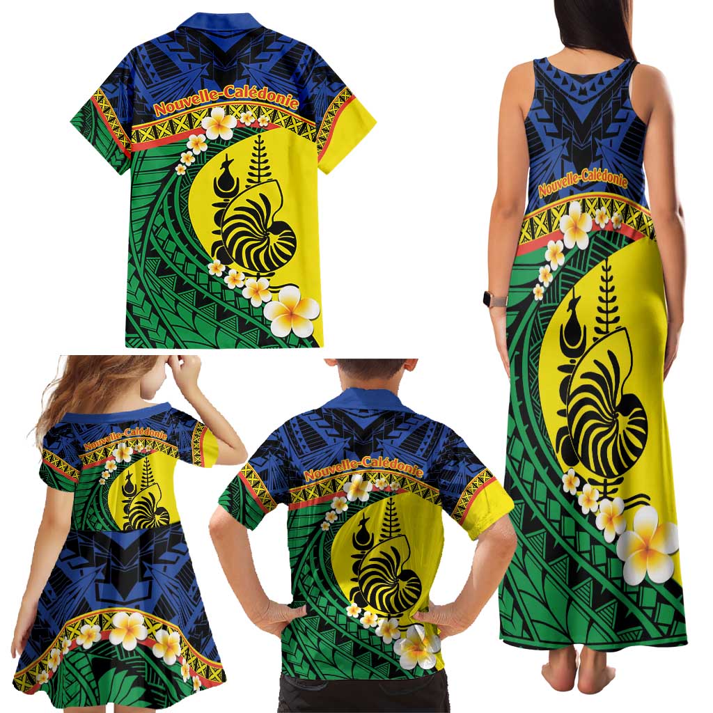 Melanesian New Caledonia Family Matching Tank Maxi Dress and Hawaiian Shirt Plumeria Kagu Bird and Nautilus Shell LT9 - Polynesian Pride