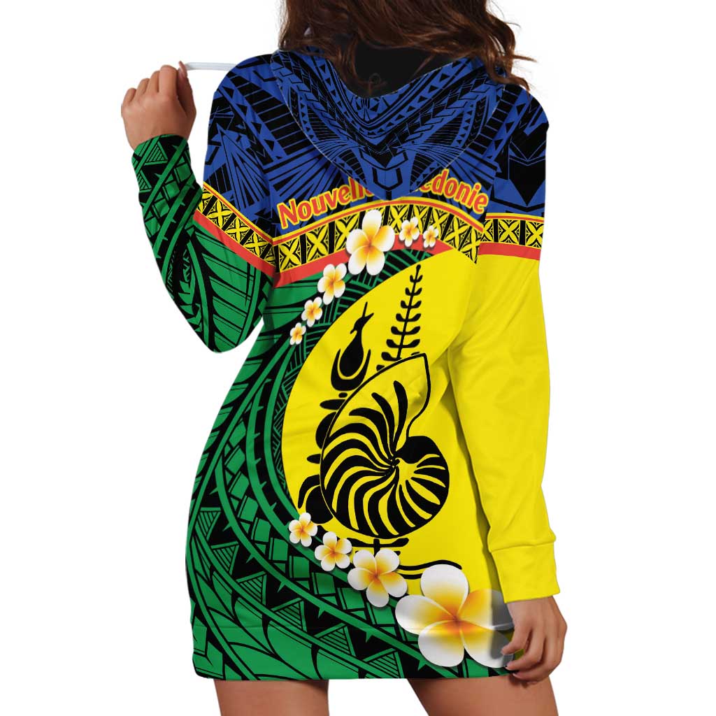 Melanesian New Caledonia Hoodie Dress Plumeria Kagu Bird and Nautilus Shell LT9 - Polynesian Pride