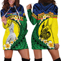 Melanesian New Caledonia Hoodie Dress Plumeria Kagu Bird and Nautilus Shell LT9 - Polynesian Pride