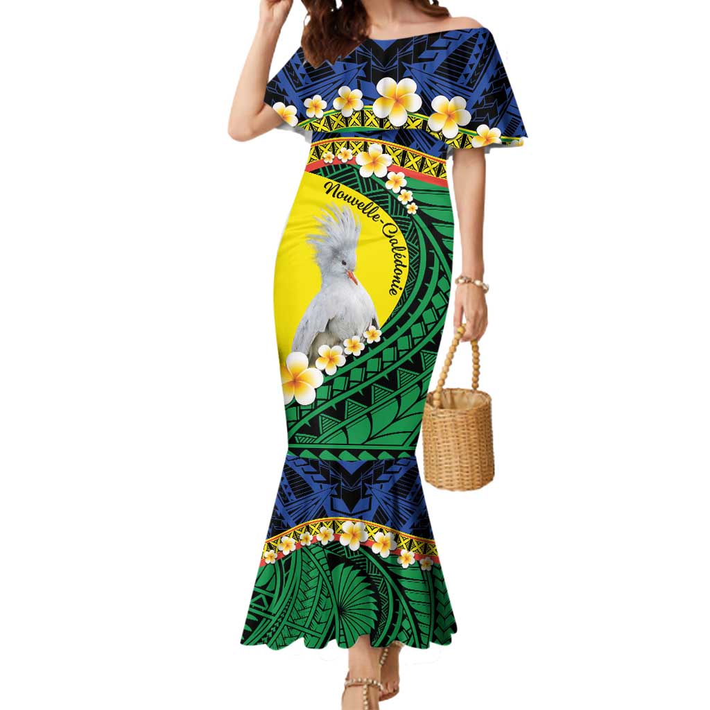 Melanesian New Caledonia Mermaid Dress Plumeria Kagu Bird and Nautilus Shell LT9 Women Blue - Polynesian Pride