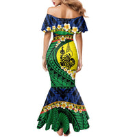 Melanesian New Caledonia Mermaid Dress Plumeria Kagu Bird and Nautilus Shell LT9 - Polynesian Pride