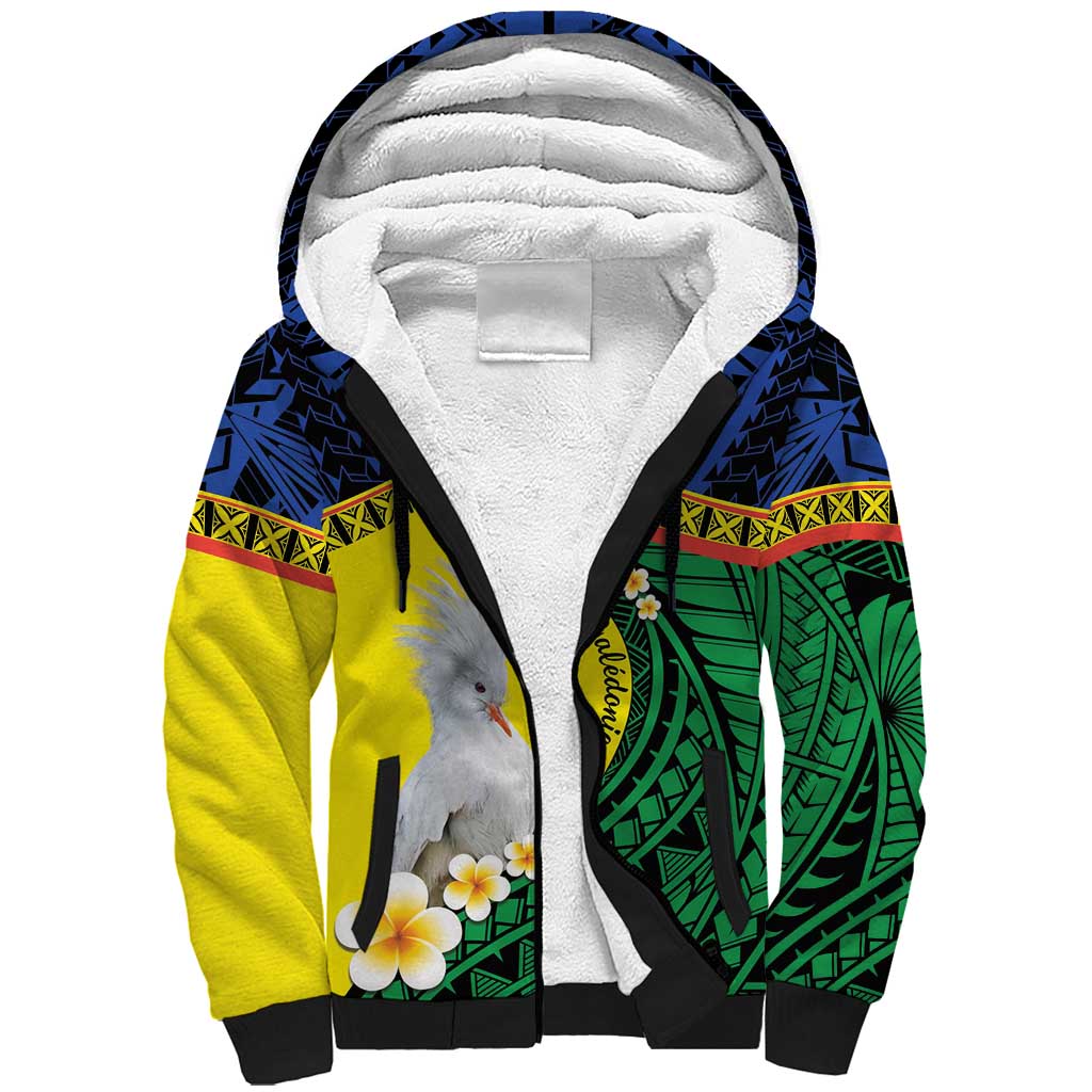 Melanesian New Caledonia Sherpa Hoodie Plumeria Kagu Bird and Nautilus Shell LT9 Unisex Blue - Polynesian Pride