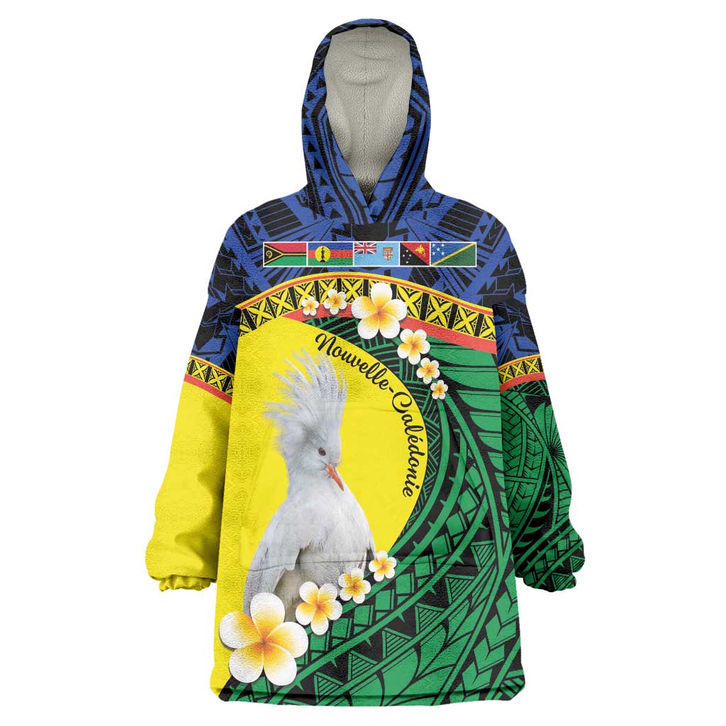 Melanesian New Caledonia Wearable Blanket Hoodie Plumeria Kagu Bird and Nautilus Shell LT9 One Size Blue - Polynesian Pride