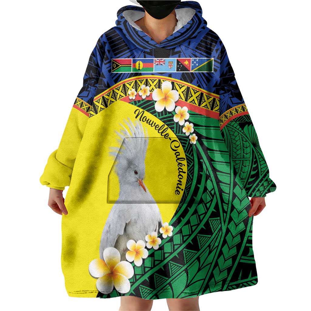 Melanesian New Caledonia Wearable Blanket Hoodie Plumeria Kagu Bird and Nautilus Shell LT9 - Polynesian Pride