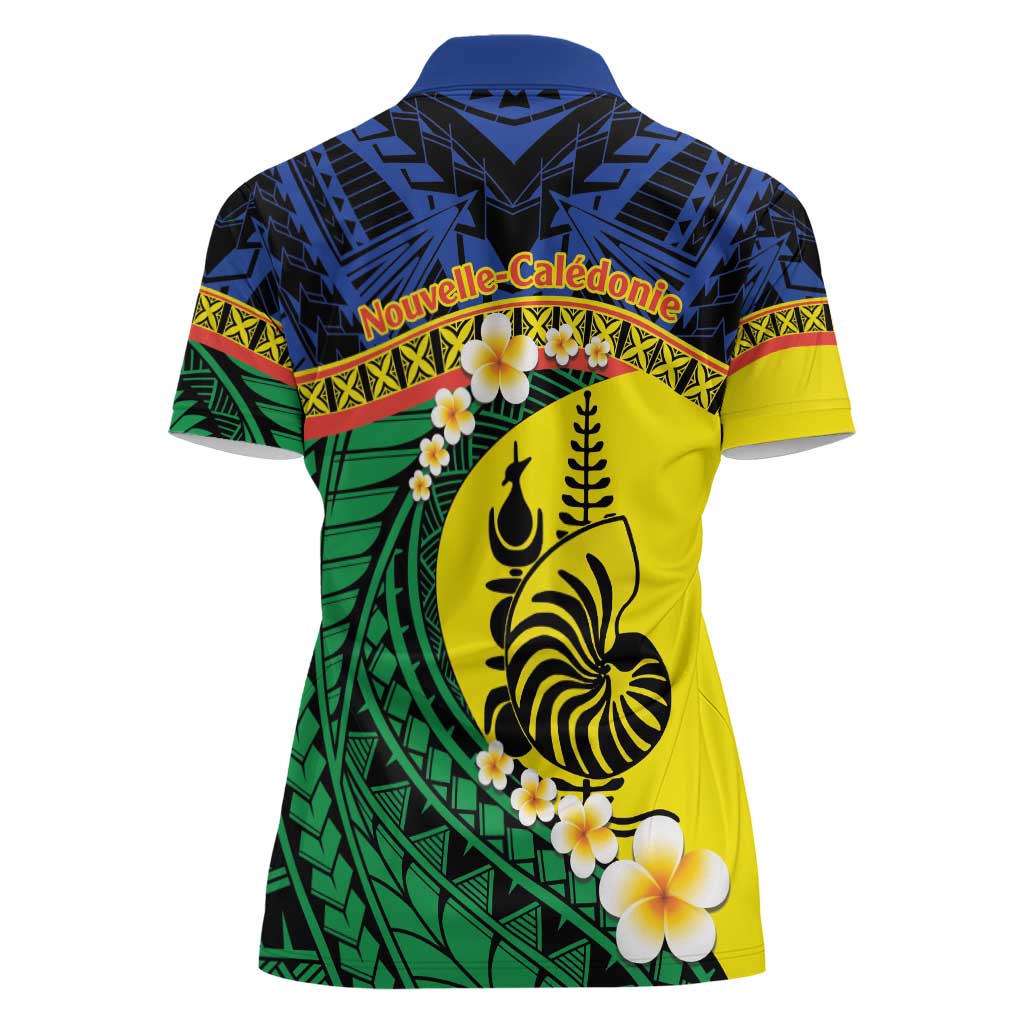 Melanesian New Caledonia Women Polo Shirt Plumeria Kagu Bird and Nautilus Shell LT9 - Polynesian Pride