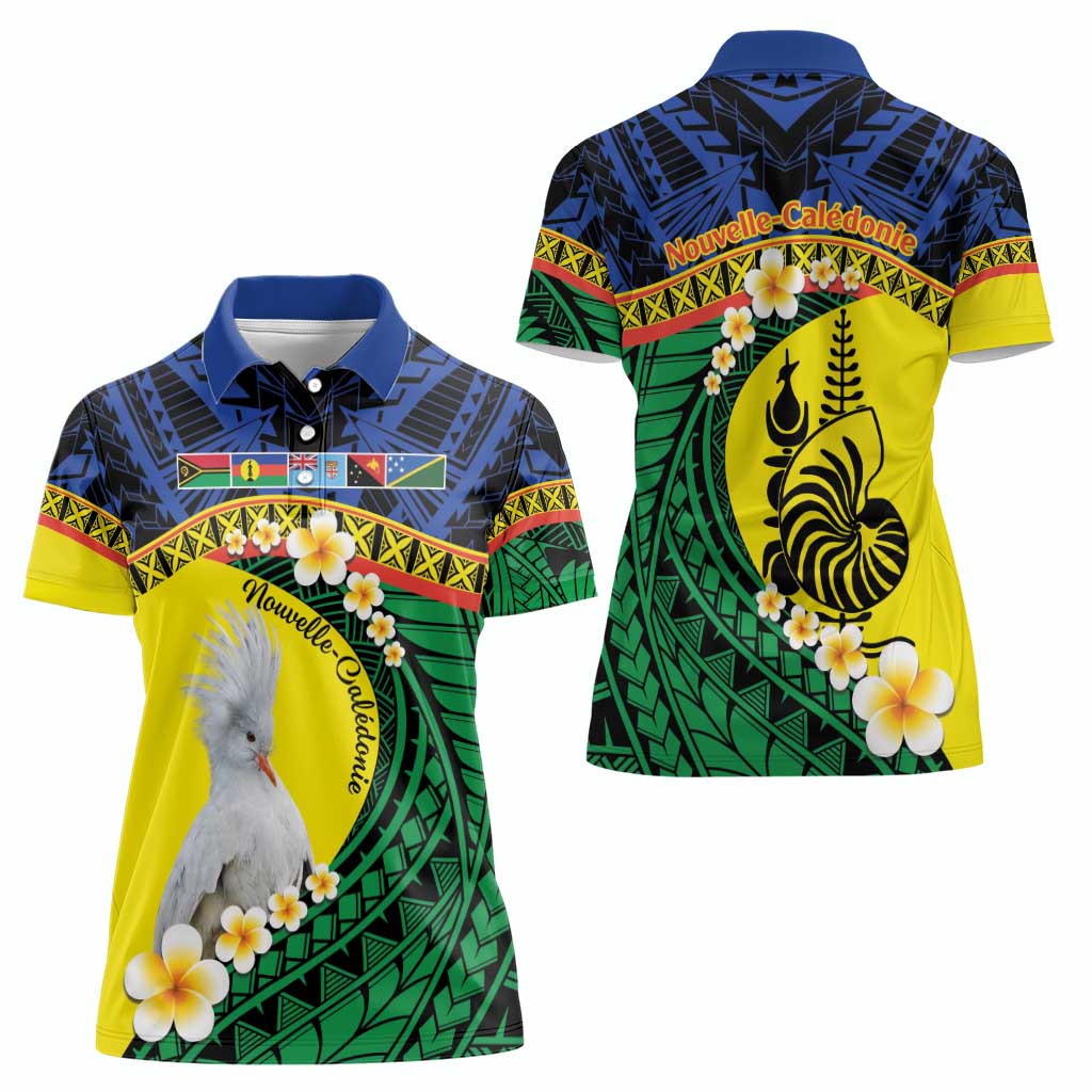 Melanesian New Caledonia Women Polo Shirt Plumeria Kagu Bird and Nautilus Shell LT9 - Polynesian Pride