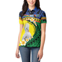 Melanesian New Caledonia Women Polo Shirt Plumeria Kagu Bird and Nautilus Shell LT9 - Polynesian Pride