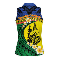 Melanesian New Caledonia Women Sleeveless Polo Shirt Plumeria Kagu Bird and Nautilus Shell LT9 - Polynesian Pride
