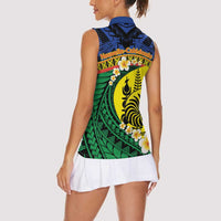 Melanesian New Caledonia Women Sleeveless Polo Shirt Plumeria Kagu Bird and Nautilus Shell LT9 - Polynesian Pride