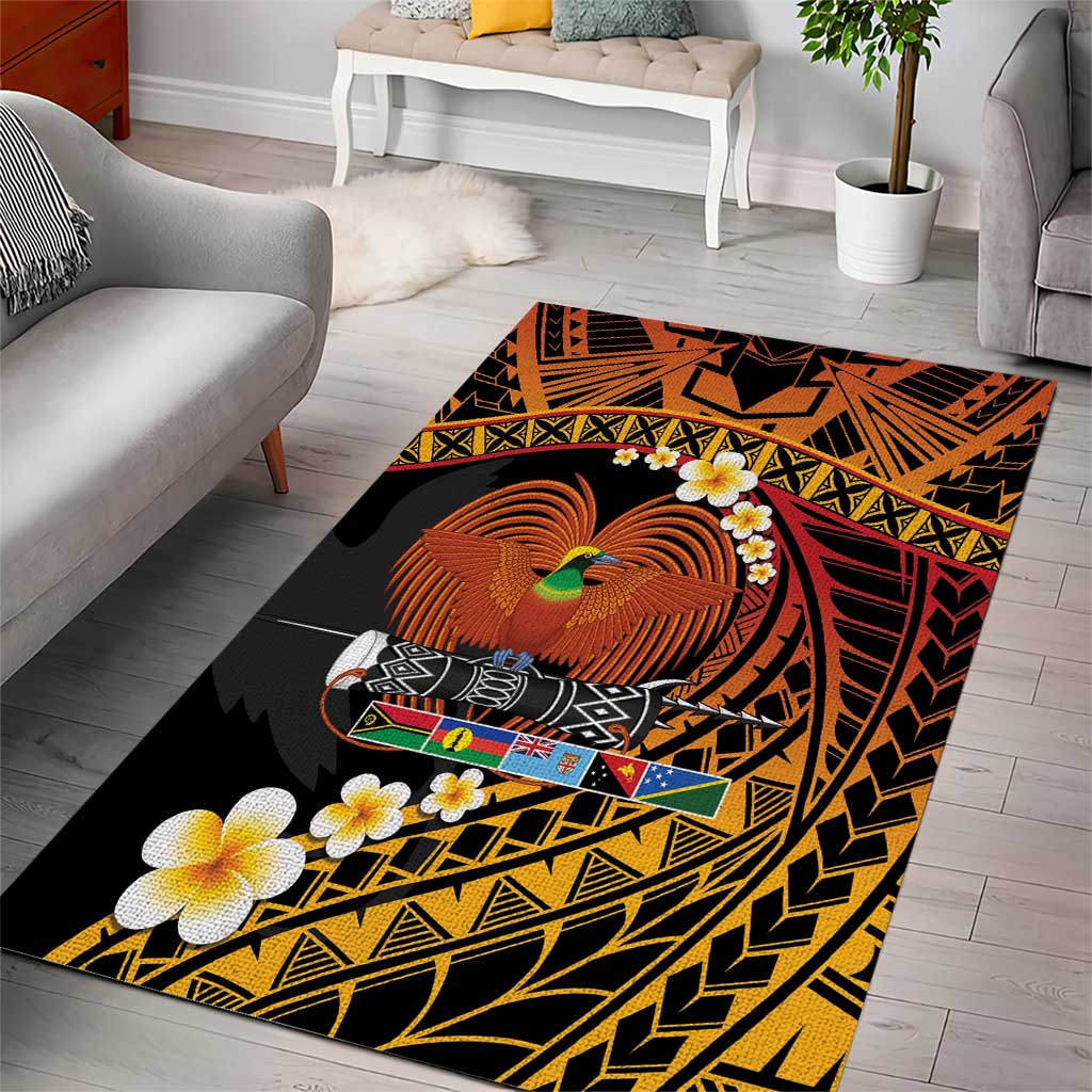 Melanesian Papua New Guinea Area Rug Plumeria Bird of Paradise Tribal LT9 - Polynesian Pride