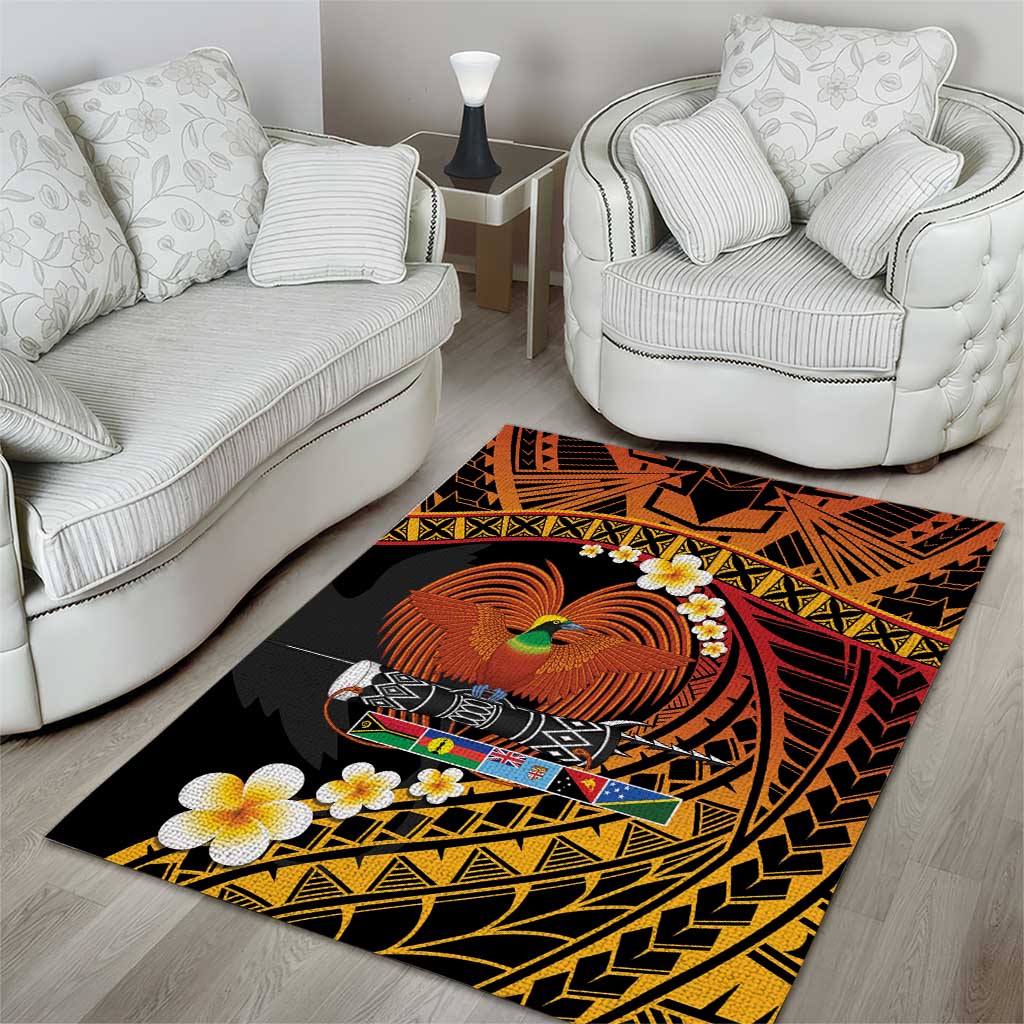 Melanesian Papua New Guinea Area Rug Plumeria Bird of Paradise Tribal LT9 - Polynesian Pride