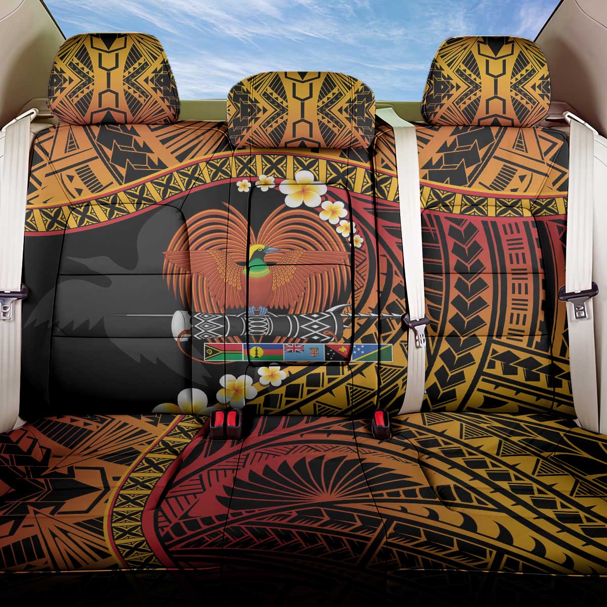 Melanesian Papua New Guinea Back Car Seat Cover Plumeria Bird of Paradise Tribal LT9 One Size Red - Polynesian Pride