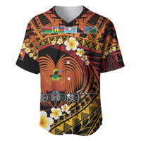 Melanesian Papua New Guinea Baseball Jersey Plumeria Bird of Paradise Tribal LT9 Red - Polynesian Pride