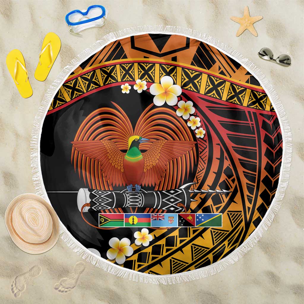 Melanesian Papua New Guinea Beach Blanket Plumeria Bird of Paradise Tribal LT9 One Size 150cm Red - Polynesian Pride