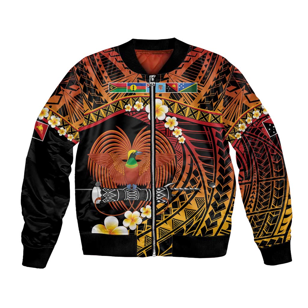 Melanesian Papua New Guinea Bomber Jacket Plumeria Bird of Paradise Tribal LT9 Unisex Red - Polynesian Pride