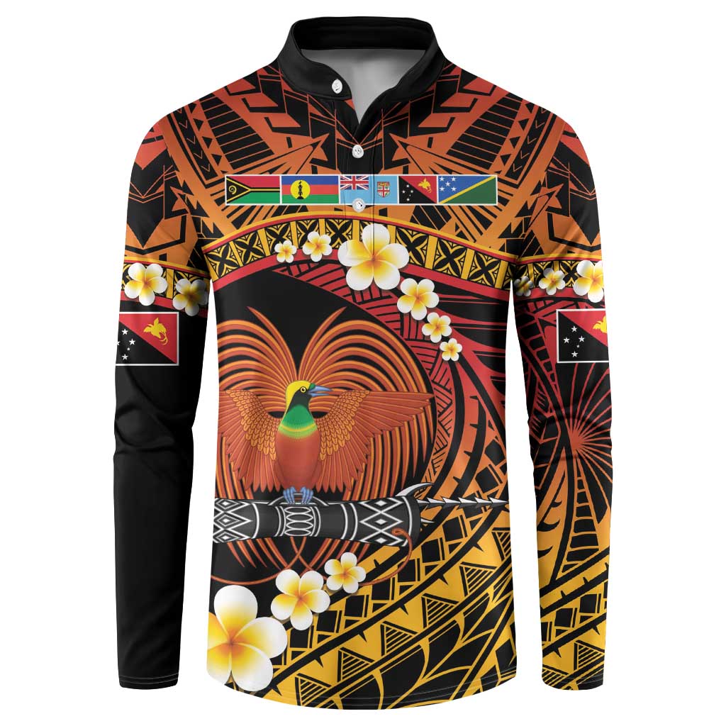 Melanesian Papua New Guinea Button Sweatshirt Plumeria Bird of Paradise Tribal LT9 Red - Polynesian Pride