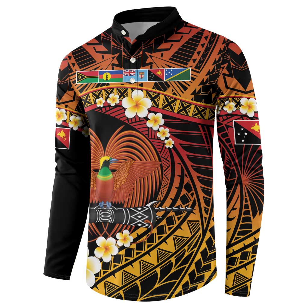 Melanesian Papua New Guinea Button Sweatshirt Plumeria Bird of Paradise Tribal LT9 - Polynesian Pride
