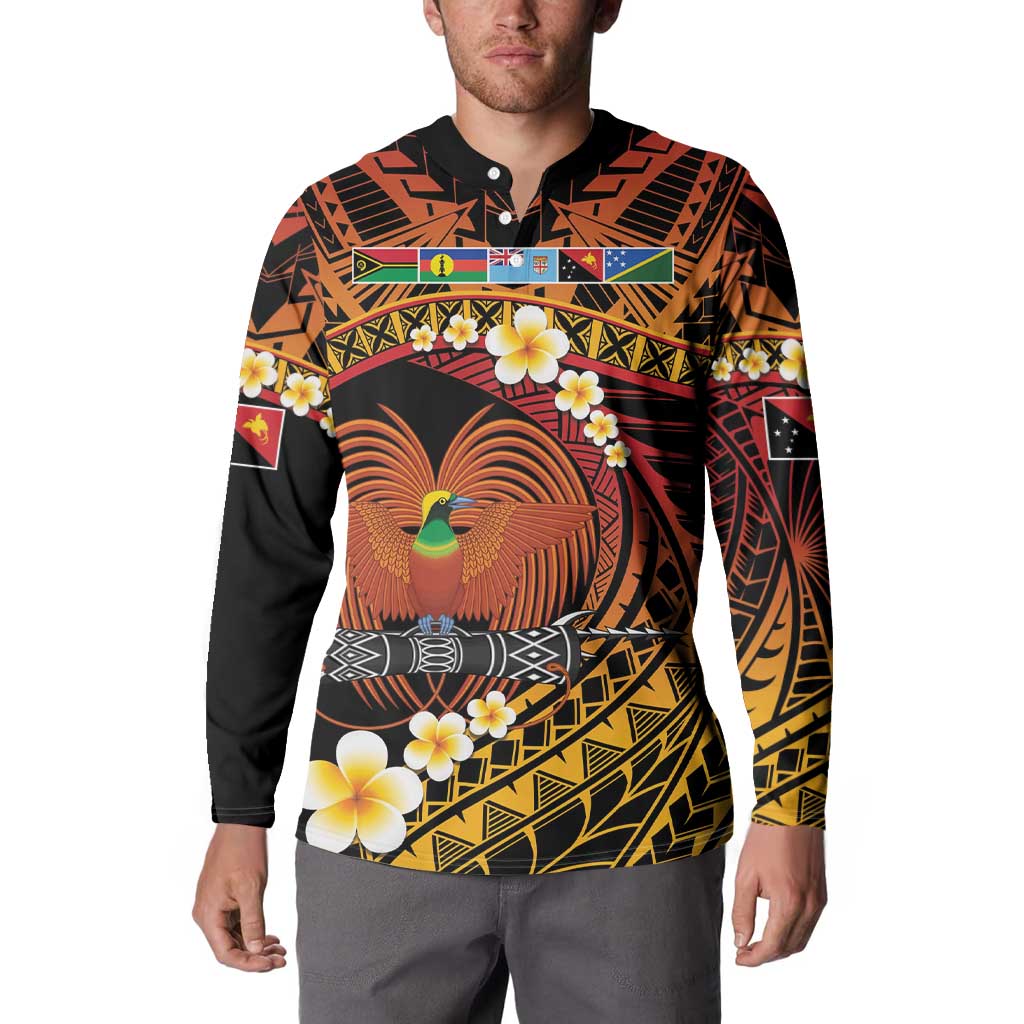 Melanesian Papua New Guinea Button Sweatshirt Plumeria Bird of Paradise Tribal LT9 - Polynesian Pride
