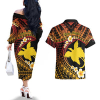 Melanesian Papua New Guinea Couples Matching Off The Shoulder Long Sleeve Dress and Hawaiian Shirt Plumeria Bird of Paradise Tribal LT9 - Polynesian Pride