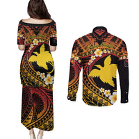 Melanesian Papua New Guinea Couples Matching Puletasi and Long Sleeve Button Shirt Plumeria Bird of Paradise Tribal LT9 - Polynesian Pride