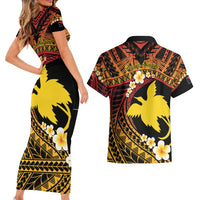 Melanesian Papua New Guinea Couples Matching Short Sleeve Bodycon Dress and Hawaiian Shirt Plumeria Bird of Paradise Tribal LT9 - Polynesian Pride