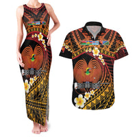 Melanesian Papua New Guinea Couples Matching Tank Maxi Dress and Hawaiian Shirt Plumeria Bird of Paradise Tribal LT9 Red - Polynesian Pride