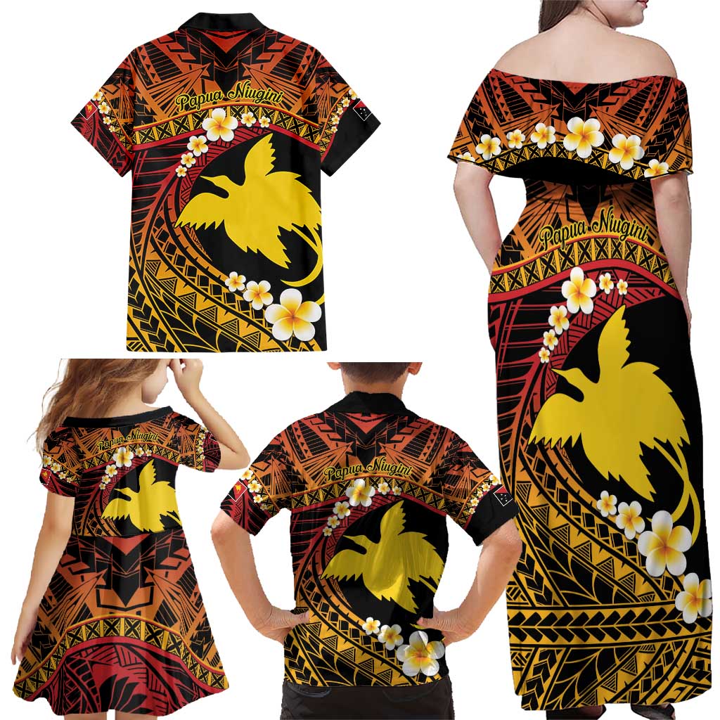 Melanesian Papua New Guinea Family Matching Off Shoulder Maxi Dress and Hawaiian Shirt Plumeria Bird of Paradise Tribal LT9 - Polynesian Pride