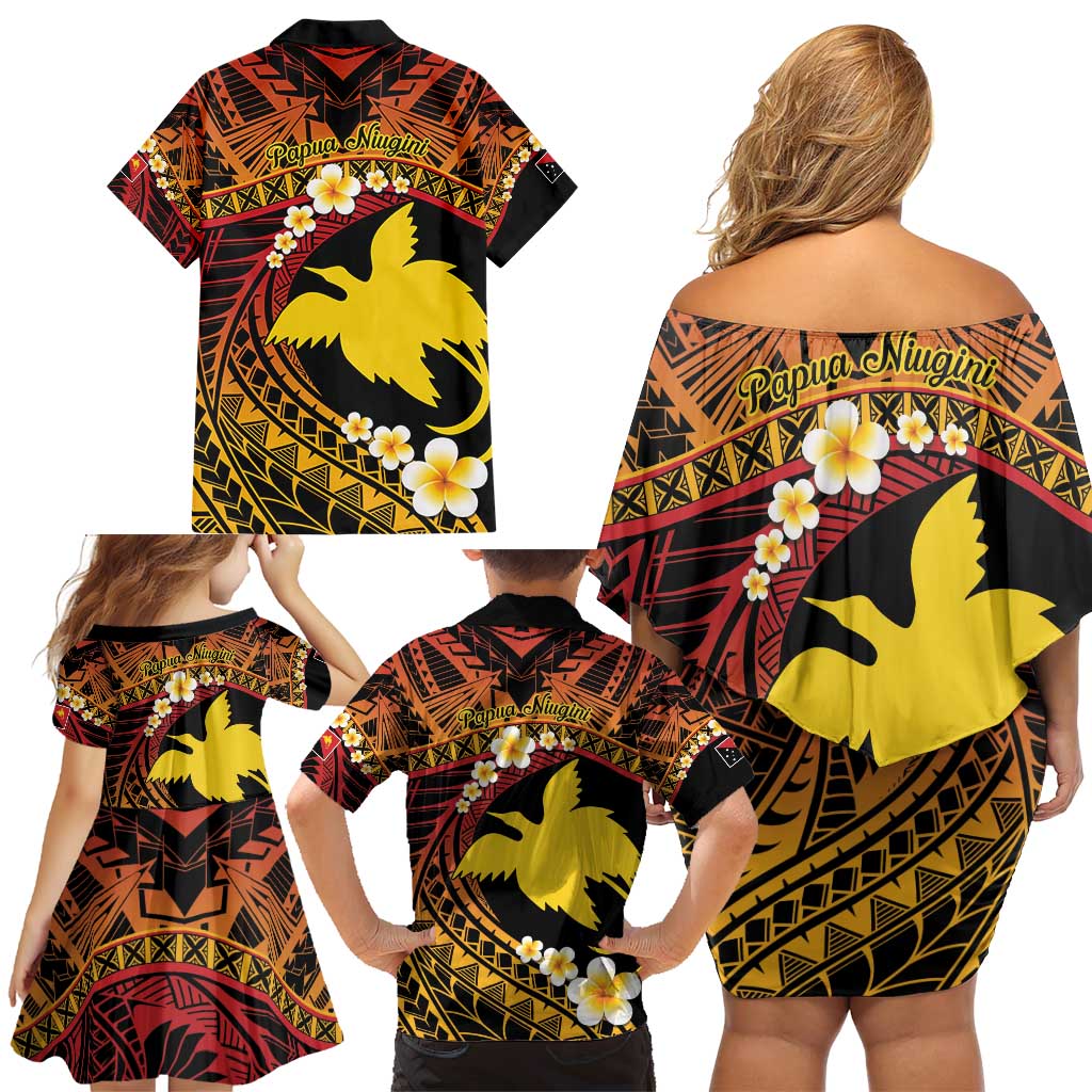 Melanesian Papua New Guinea Family Matching Off Shoulder Short Dress and Hawaiian Shirt Plumeria Bird of Paradise Tribal LT9 - Polynesian Pride