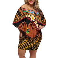 Melanesian Papua New Guinea Family Matching Off Shoulder Short Dress and Hawaiian Shirt Plumeria Bird of Paradise Tribal LT9 Mom's Dress Red - Polynesian Pride