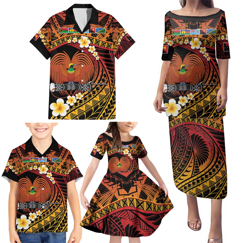 Melanesian Papua New Guinea Family Matching Puletasi and Hawaiian Shirt Plumeria Bird of Paradise Tribal LT9 - Polynesian Pride