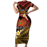 Melanesian Papua New Guinea Family Matching Short Sleeve Bodycon Dress and Hawaiian Shirt Plumeria Bird of Paradise Tribal LT9 Mom's Dress Red - Polynesian Pride