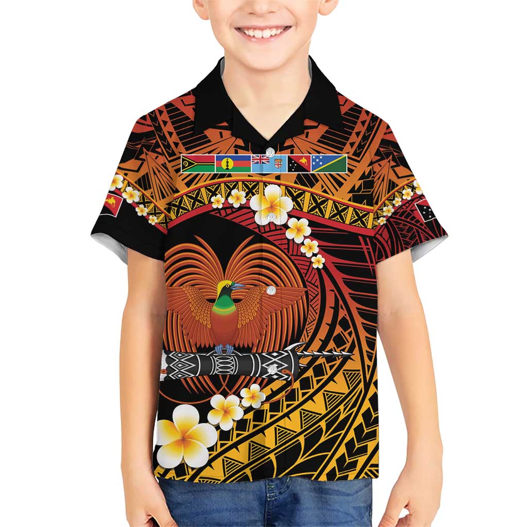 Melanesian Papua New Guinea Family Matching Short Sleeve Bodycon Dress and Hawaiian Shirt Plumeria Bird of Paradise Tribal LT9 Son's Shirt Red - Polynesian Pride