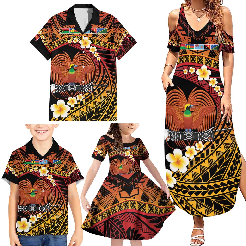 Melanesian Papua New Guinea Family Matching Summer Maxi Dress and Hawaiian Shirt Plumeria Bird of Paradise Tribal LT9 - Polynesian Pride