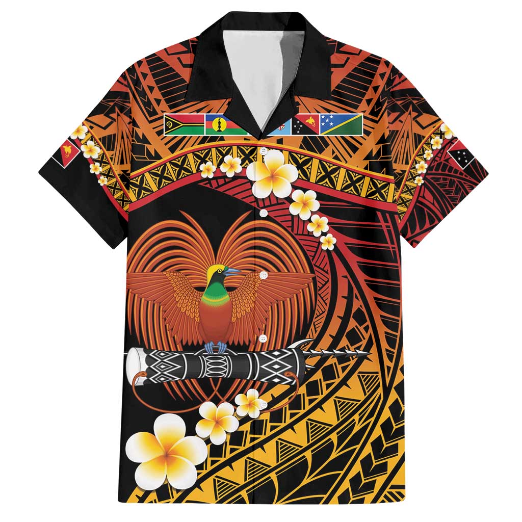 Melanesian Papua New Guinea Hawaiian Shirt Plumeria Bird of Paradise Tribal LT9 Red - Polynesian Pride