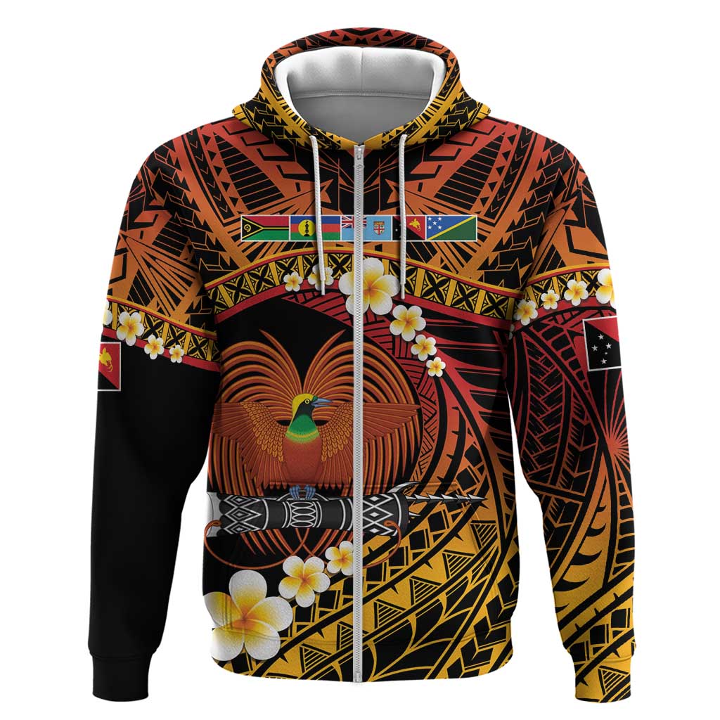 Melanesian Papua New Guinea Hoodie Plumeria Bird of Paradise Tribal LT9 Zip Hoodie Red - Polynesian Pride