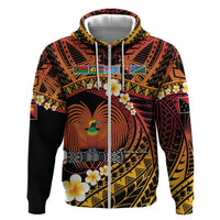 Melanesian Papua New Guinea Hoodie Plumeria Bird of Paradise Tribal LT9 Zip Hoodie Red - Polynesian Pride
