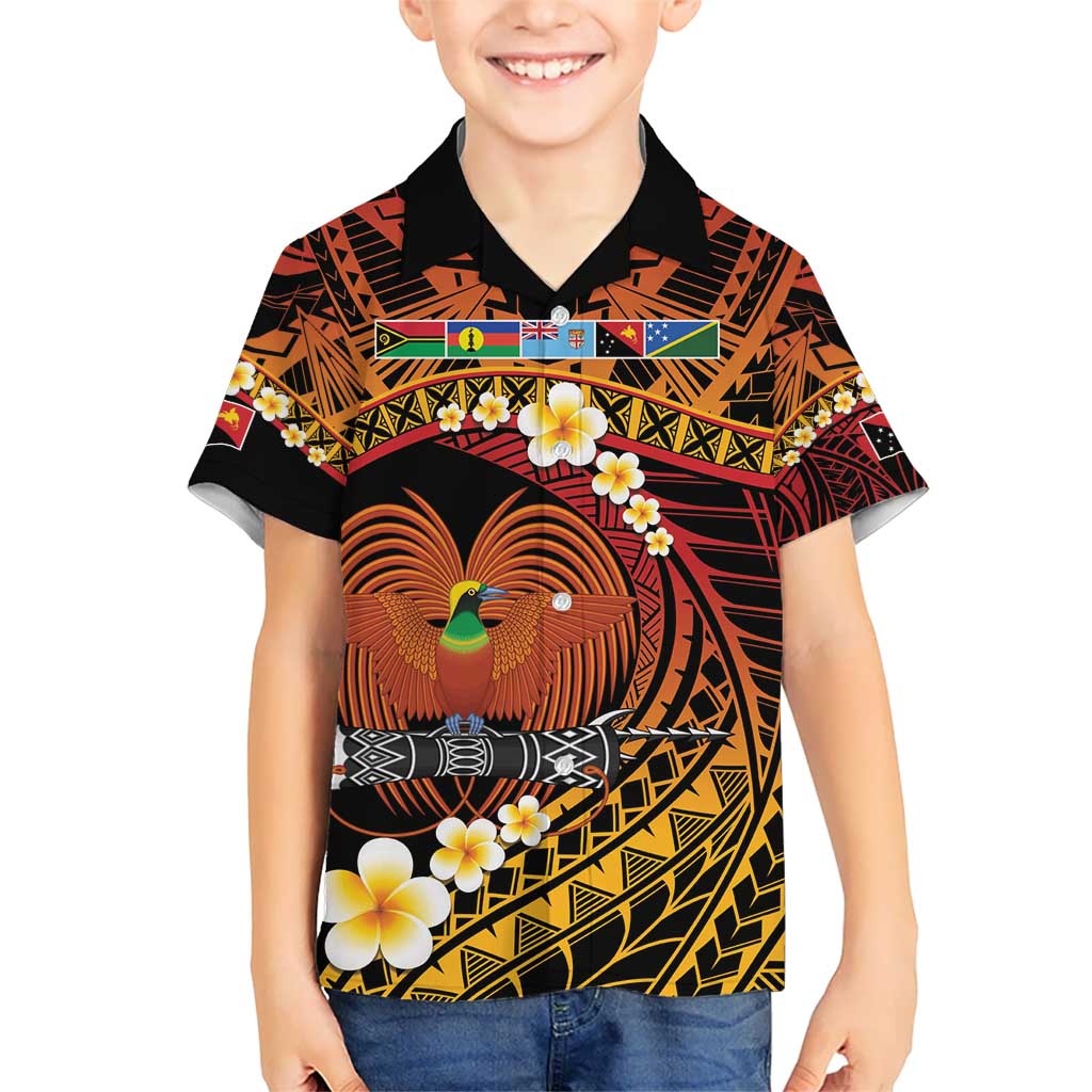 Melanesian Papua New Guinea Kid Hawaiian Shirt Plumeria Bird of Paradise Tribal LT9 Kid Red - Polynesian Pride